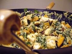 Chicken with Sweet Potatoes, Fennel, and Spinach in Cashew-Cream Sauce