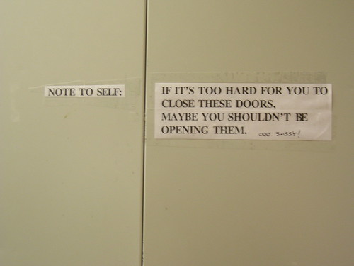 Note to self: If it's too hard for you to close these doors, maybe you shouldn't be opening them. (Ooo, sassy!)