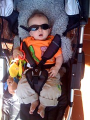 trying out the new stroller configuration, and sunglasses