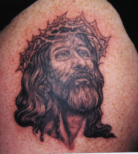 jesus on cross tattoo. jesus face. Tattoo by Denise