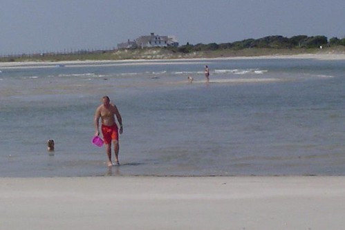 The beach at the south end of Pawleys Island. A sandbar develops in the mouth of the inlet at low tide...