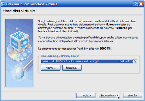 VirtualBox - disco rigido virtuale creato e connesso alla macchina virtuale