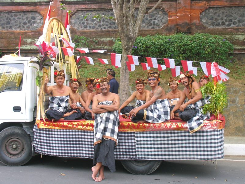 Balinese men awaiting Indonesian Independence Day celebrations