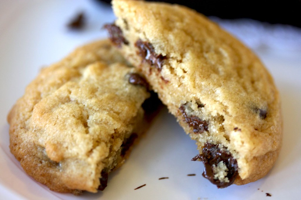 Peanut Butter Chocolate Chip Cookie in half