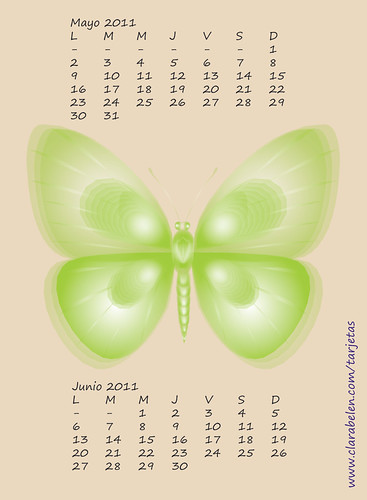 calendario almanaque mayo junio 2011  mariposa