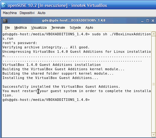 VirtualBox - Guest Additions - compilazione completata, riavviare il sistema!