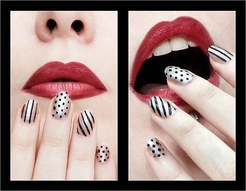 Stripes and dots nail art