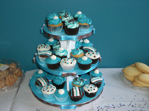 Blue themed wedding shower cupcake tier
