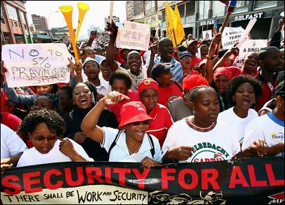 South African public sector workers during the strike in 2007. The COSATU trade union federation demonstrated again on July 16 and July 23, 2008 over the energy crisis in the country. by Pan-African News Wire File Photos