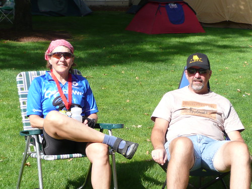 Lynne and Brent relaxing at the finish