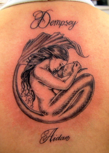 grey mermaid and baby Tattoo by The Tattoo Studio