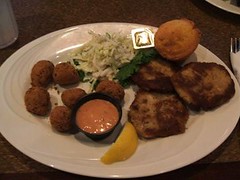 Crab cakes and hush puppies