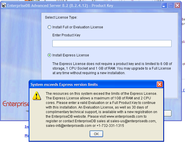 Cannot install EnterpriseDB Express (EDBX)
