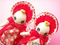 Handmade Bunka Dolls Cute Little Twin Sisters Japanese Fabric ♫