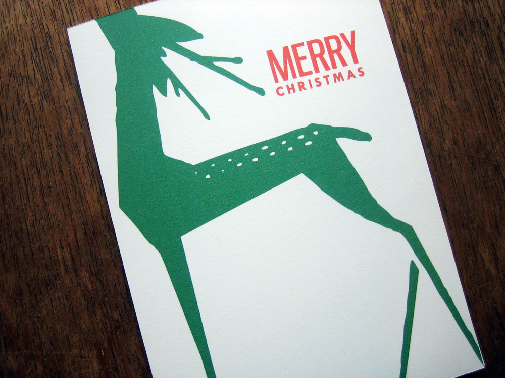 Printable Christmas Card - Green Deer