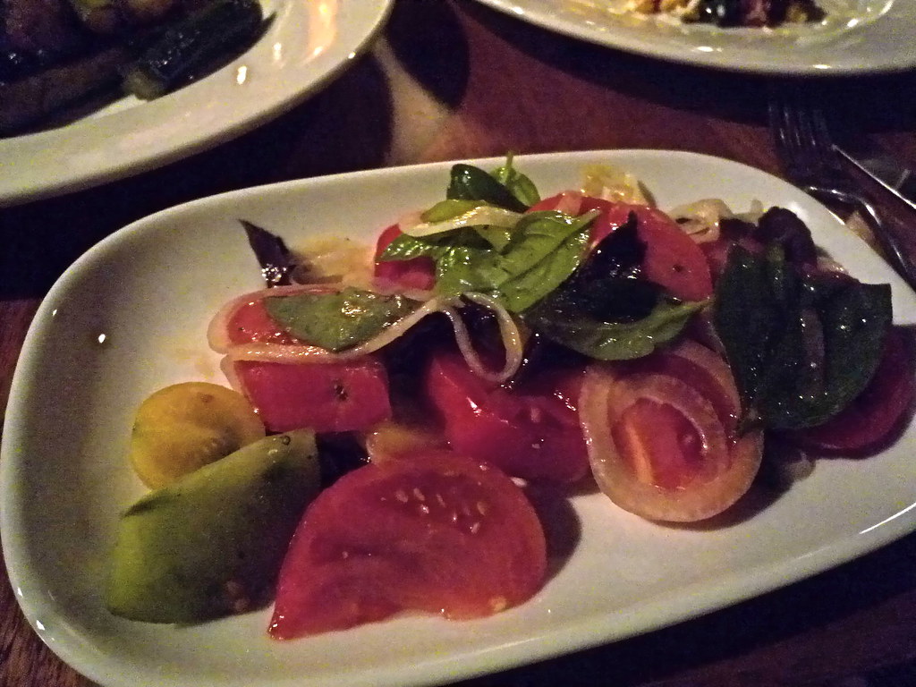 Heirloom tomato and basil salad, cabernet dressing