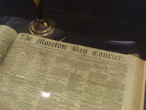 Moreton Bay Courier in O'Donovan Collection Library, JSchool visit to Parliament of Queensland, Brisbane, Queensland, Australia, 100511