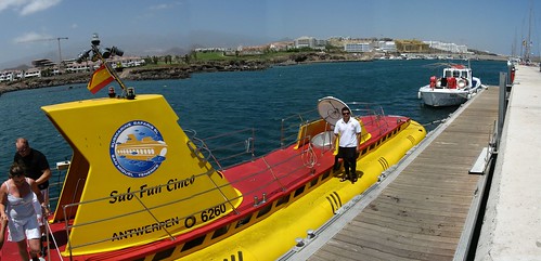 Tourist attraction - a real yellow submarine - in San Miguel, Tenefire, Canary Islands