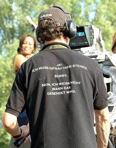 funny shirt. Cameraman with funny shirt