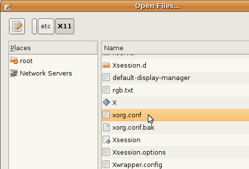 Fig. 7 - Ubuntu Guest Addition - apertura file xorg.conf