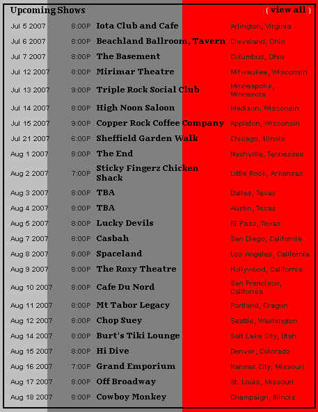 The Redwalls Summer 2007 Tour Schedule