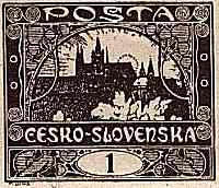 Hradcany postage stamp designed by Alfons Mucha, 1919