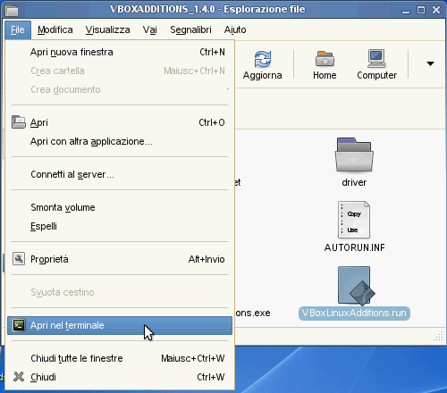 VirtualBox - Guest Additions - SUSE: apertura in emulatore di terminale del file ISO