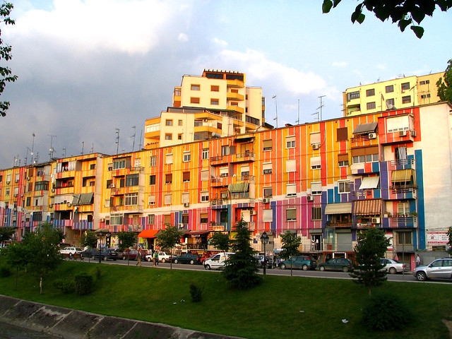 The colourful apartment buildings of Tirana
