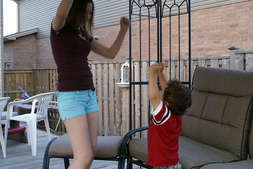 my youngest sister dancing with my youngest nephew