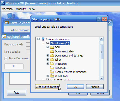 Fig. 18 - VirtualBox cartelle condivise - Aggiunta hard-disk host