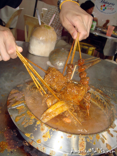 Capitol Satay Celup - Dipping Sticks of Foods into Boiling Peanut Satay Sauce