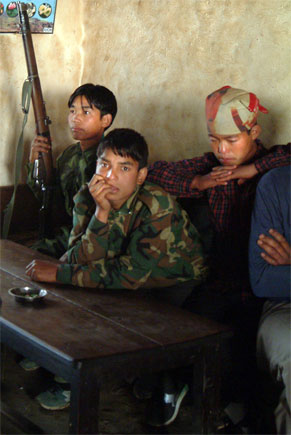 Boy soldiers, Child soldiers of the Maoist rebel group in Gufa Pokhari in the hills of East Nepal. April, 2006 by Kashish Das Shrestha