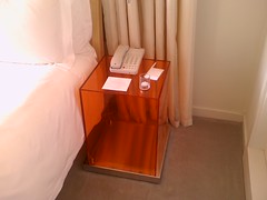 Clift Hotel, San Francisco; plastic orange nightstand