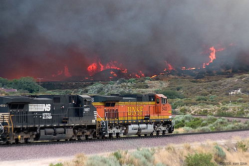 Flames and train