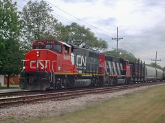Westbound Canadian National Railroad transfer train. North Riverside Illinois USA. June 2007.