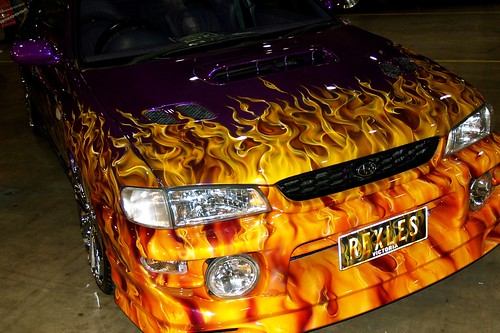 Painting fire in a car Autosalon 2007 WRX originally uploaded by 