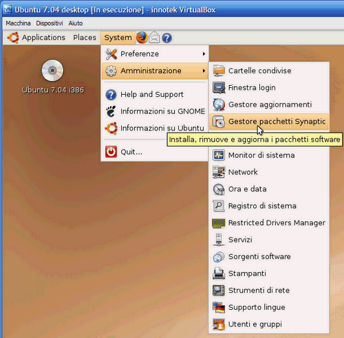 Fig. 1 - installazione Guest Addition in Ubuntu - gestore pacchetti Synaptic