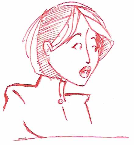 ilustração de rosto de japonesa com cabelo chanel e expressão espantada