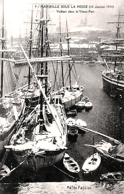Vieux Port de Marseille sous la neige le 14 janvier 1914