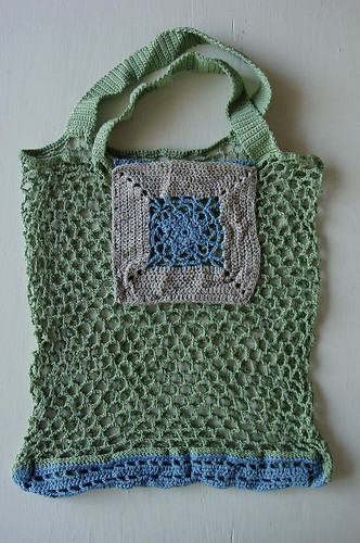 Blue-green meshwork bag = finished