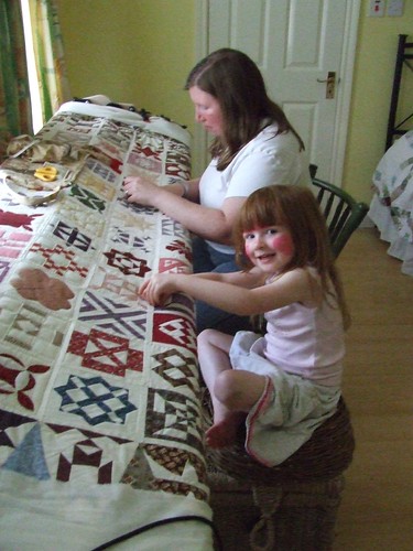 Mommy and Aine Quilting Together
