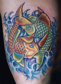 Pisces designs tattoo blue on arm
