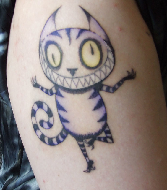 Cheshire Cat Tattoo Digitally Colored. Deciding if i want it colored or not.