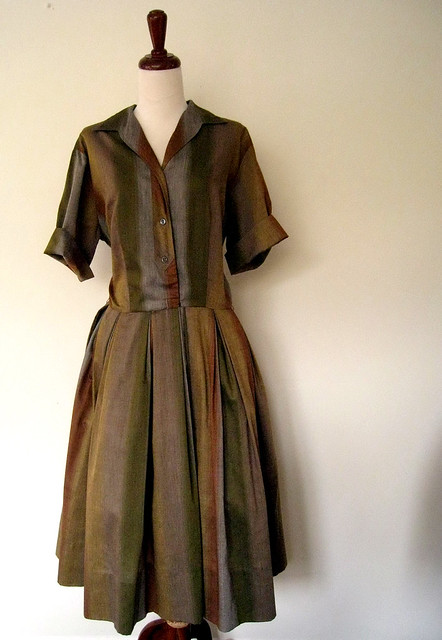 Autumn Stripe Dress, vintage 1950's 