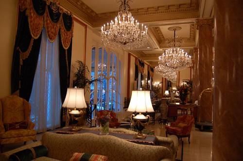 The lobby of Le Pavillon Hotel