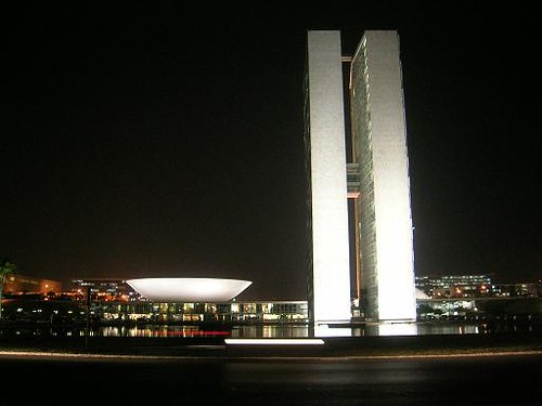 Palacio do Congresso Nacional at night from Praca dos Tres Poderes, Brazil