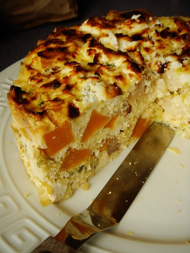 Savory Ricotta Cheesecake With Butternut Squash, Apples, Leeks