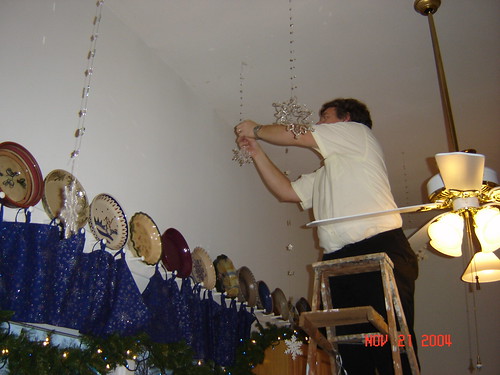 hanging snowflakes in the kitchen