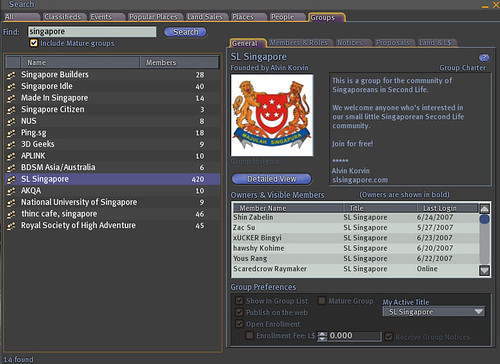 screenshot - Singapore Groups in SL