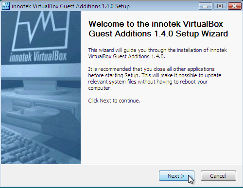 Fig. 3 - installazione VirtualBox Guest Addition in Windows Vista - inizio setup
